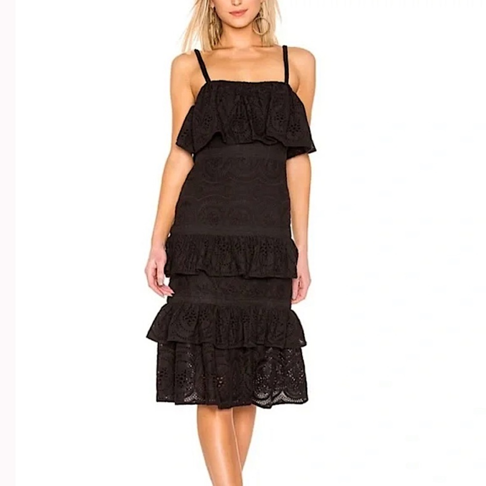 Lovers + Friends Hailey Crochet Eyelet Tiered Midi Dress